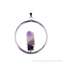 Amethyst Cluster Circle Round Pendant Plated Silver